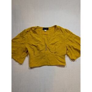 blue rain yellow crop top‎ blouse size S